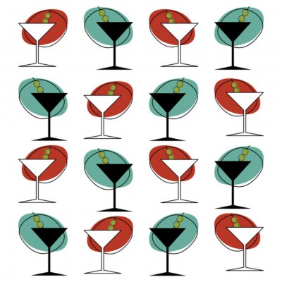 Papier peint à motif  1950s style martini glass repeating pattern illustration