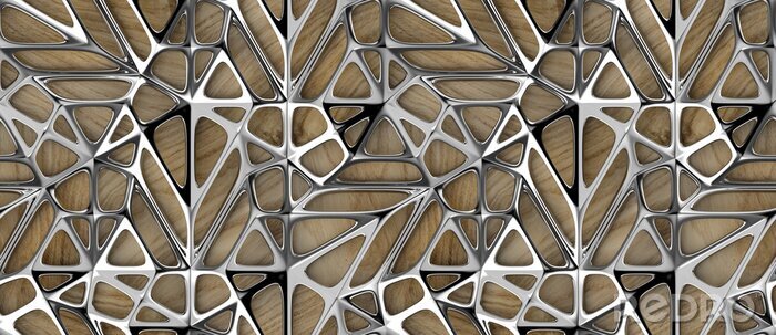 Papier peint à motif  3d silver lattice tiles on wooden oak background