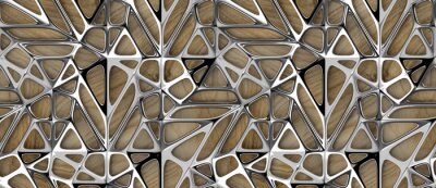 Papier peint à motif  3d silver lattice tiles on wooden oak background