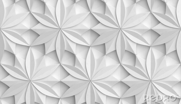 Papier peint à motif  3D Wallpaper in the form of geometric panels of white material. Flower of life. Realistic seamless texture of high quality.