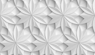Papier peint à motif  3D Wallpaper in the form of geometric panels of white material. Flower of life. Realistic seamless texture of high quality.