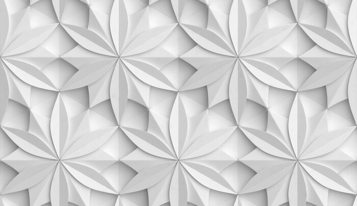 Papier peint à motif  3D Wallpaper in the form of geometric panels of white material. Flower of life. Realistic seamless texture of high quality.