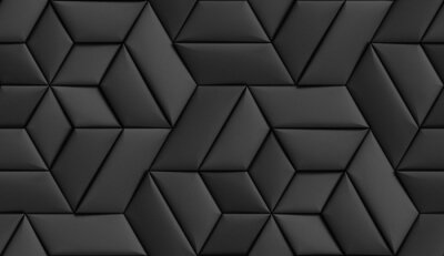 Papier peint à motif  3D wallpaper of 3D soft geometry tiles made from black leather. High quality seamless realistic texture.