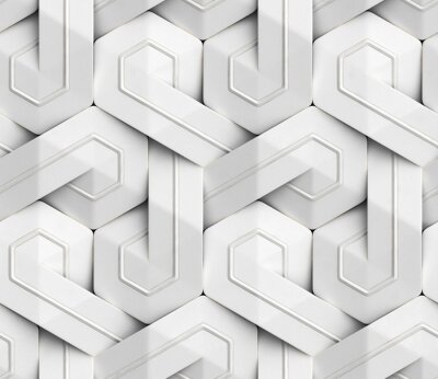 Papier peint à motif  3D Wallpaper of white 3D panels geometric knot with white decor stripes. Shaded geometric modules. High quality seamless texture.