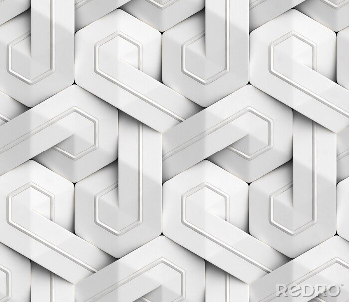 Papier peint à motif  3D Wallpaper of white 3D panels geometric knot with white decor stripes. Shaded geometric modules. High quality seamless texture.
