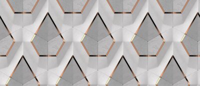 Papier peint à motif  3D white textile and gray concrete panels with gold decor elements. High quality seamless design texture.