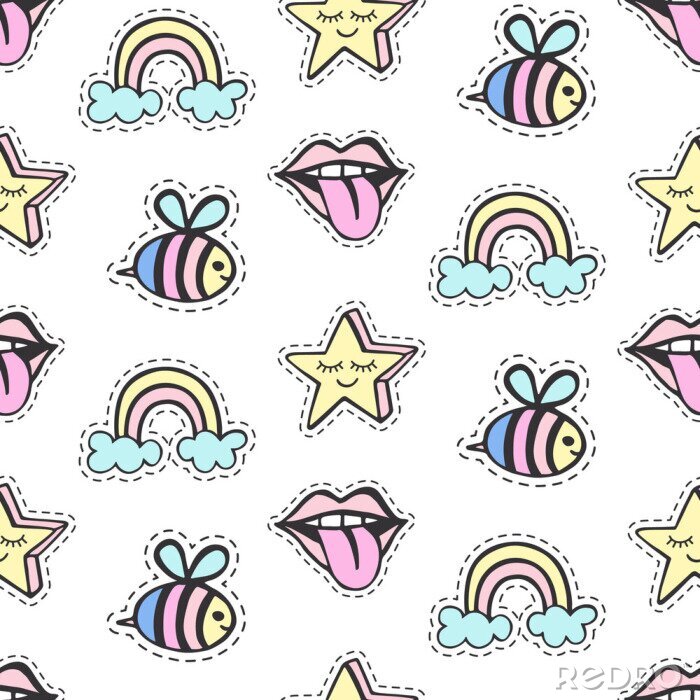 Papier peint à motif  Abeilles version arc-en-ciel