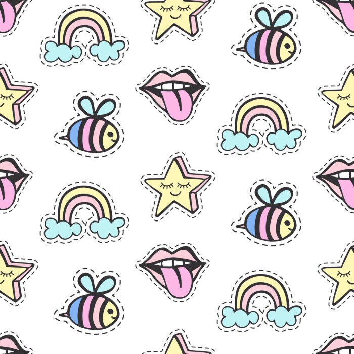 Papier peint à motif  Abeilles version arc-en-ciel