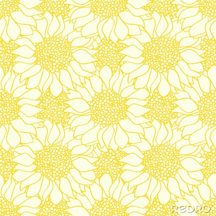 Papier peint à motif  Abstract sunflowers flowers seamless pattern in yellow and white colors.