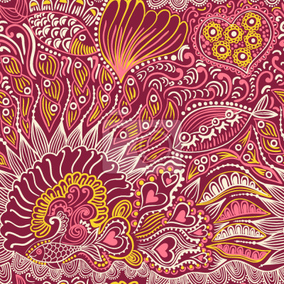 Papier peint à motif  Abstraction de la mer avec un poisson dans les tons de rouge