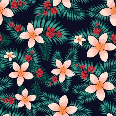 Papier peint à motif  Abstrait motif floral sans soudure. Fond de vecteur créatif, papier peint floral tropical hawaïen avec fougères de branches, herbe tropicale. Imprimé exotique d'été avec des feuilles de palmier jungle