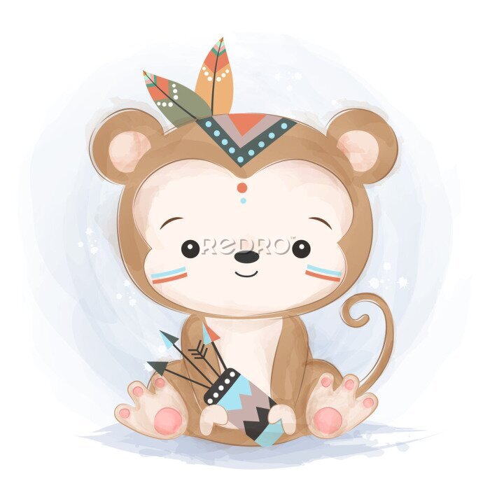 Papier peint à motif  adorable monkey illustration for personal project,background, invitation, wallpaper and many more