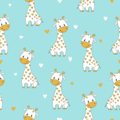 Papier peint à motif  Adorables girafes pour enfants dans un style cartoon
