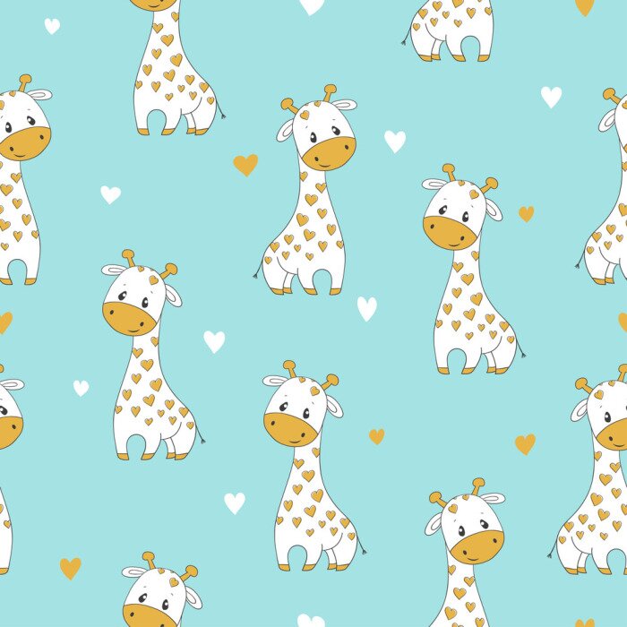 Papier peint à motif  Adorables girafes pour enfants dans un style cartoon
