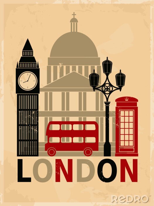 Papier peint à motif  Affiche vintage de Londres