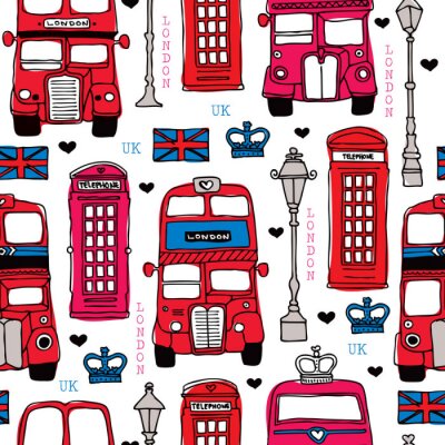 Amour Seamless Londres Royaume-Uni Voyage rouge motif icône de fond