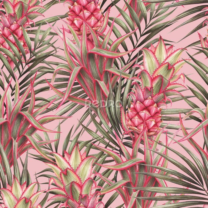 Papier peint à motif  Ananas à fruits roses