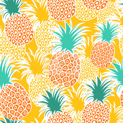 Papier peint à motif  Ananas colorés sur fond jaune
