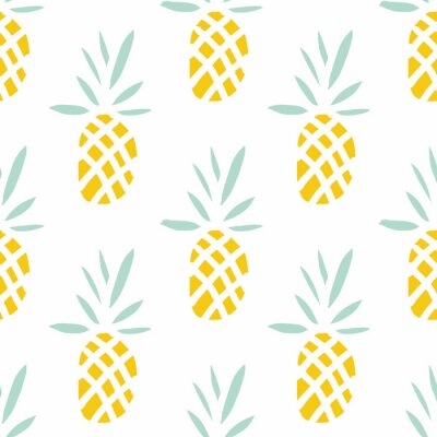 Papier peint à motif  Ananas exotiques sur fond blanc