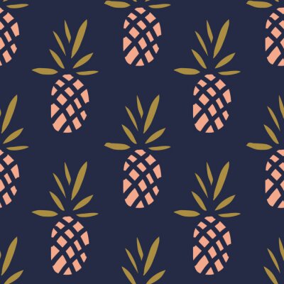 Papier peint à motif  Ananas graphiques sur fond bleu marine