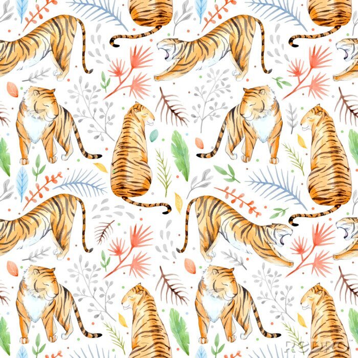 Papier peint à motif  Animal Afrique à l'aquarelle