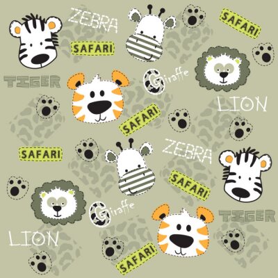 Papier peint à motif  animaux africains zèbre girafe lion tigre vecteur illustration