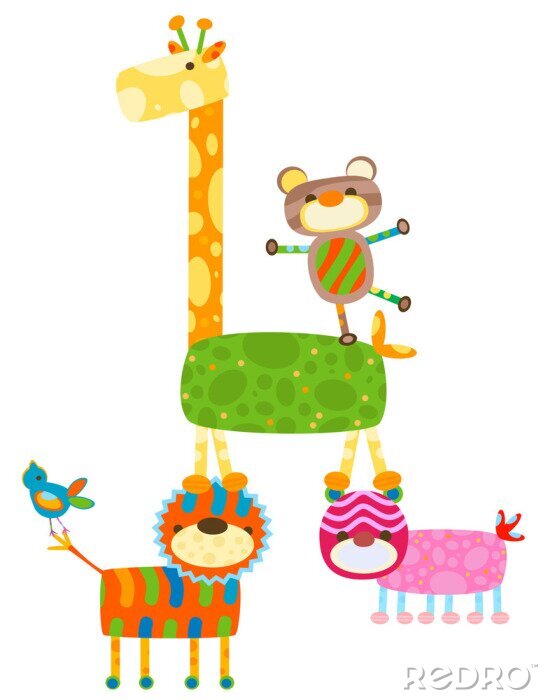 Papier peint à motif  Animaux colorés empilés les uns sur les autres