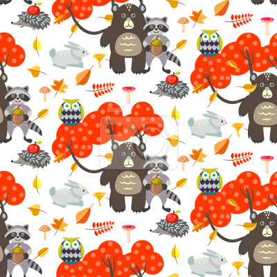 Papier peint à motif  Animaux dans la forêt d'automne pour les enfants