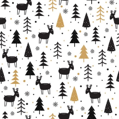 Papier peint à motif  Animaux dans la forêt d'hiver