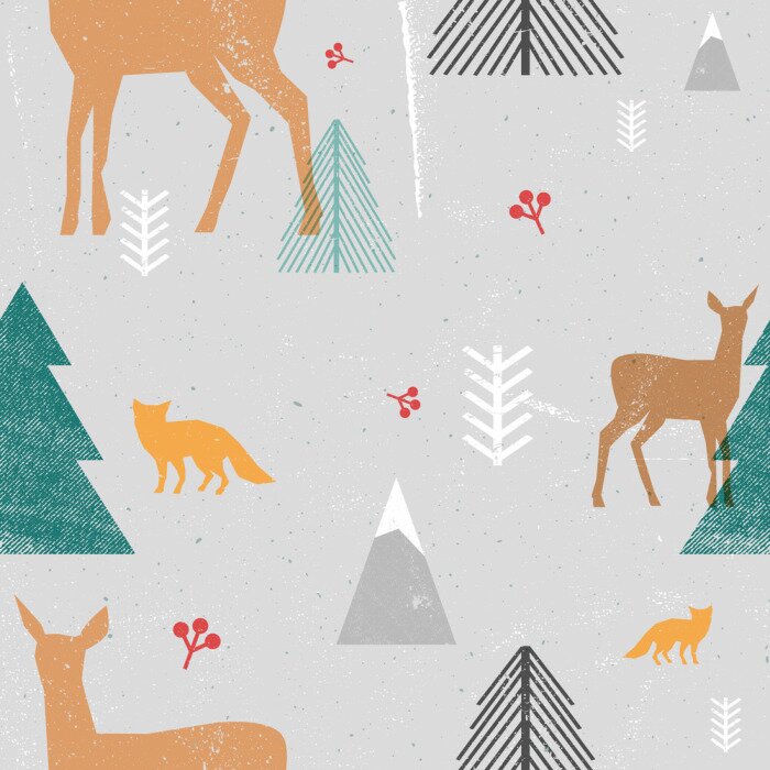 Papier peint à motif  Animaux dans la forêt de montagne