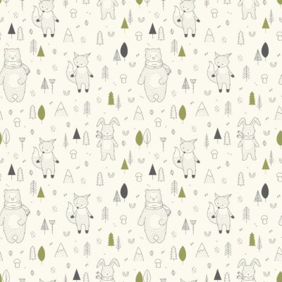 Papier peint à motif  Animaux de la forêt mignons pour les enfants