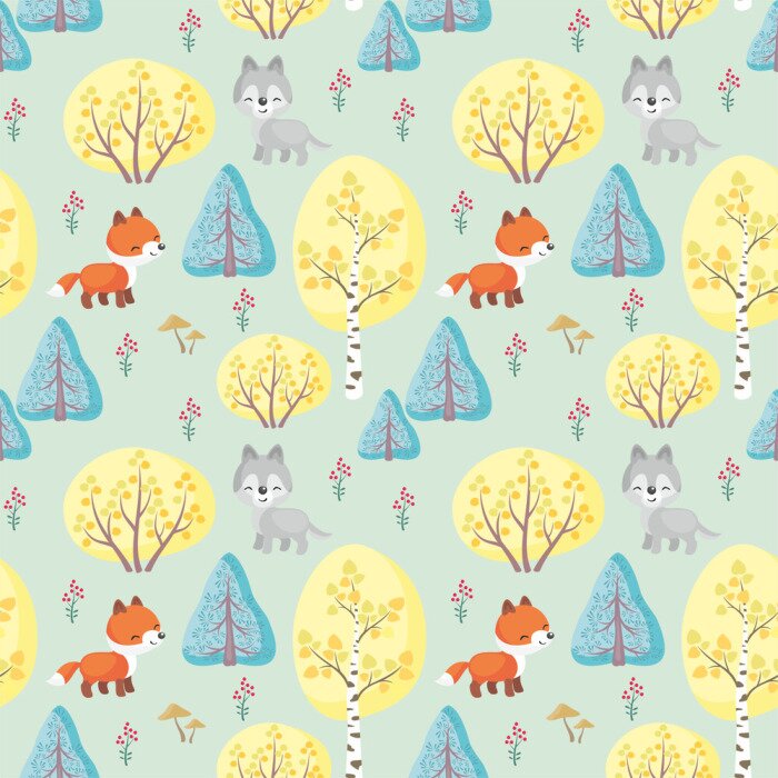 Papier peint à motif  Animaux de la forêt mignons pour les enfants