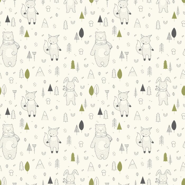 Papier peint à motif  Animaux de la forêt mignons pour les enfants