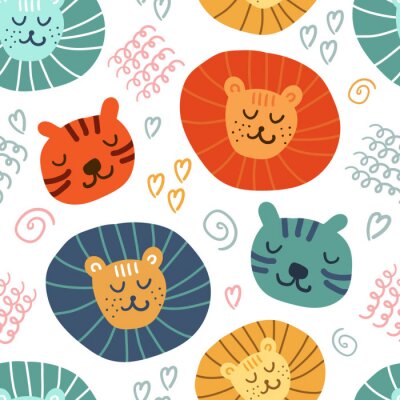 Papier peint à motif  Animaux de safari colorés sur fond blanc