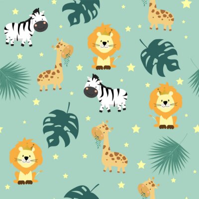 Papier peint à motif  Animaux de safari heureux pour les enfants