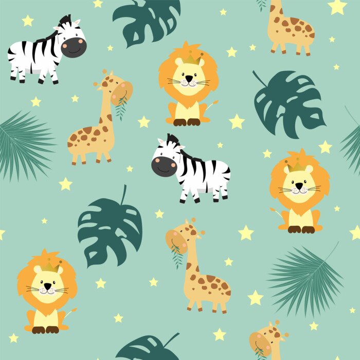 Papier peint à motif  Animaux de safari heureux pour les enfants
