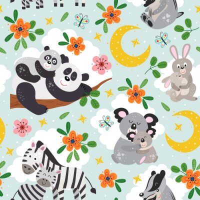 Papier peint à motif  Animaux de safari mignons pour les enfants