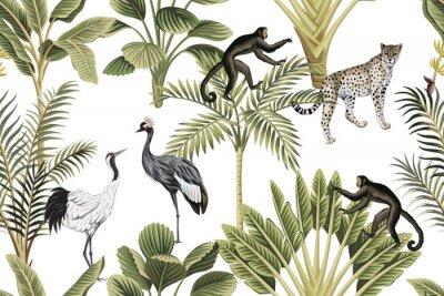 Papier peint à motif  Animaux et plantes tropicales aux couleurs douces
