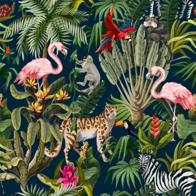 Papier peint à motif  Animaux exotiques dans la jungle