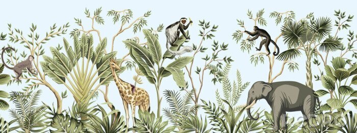 Papier peint à motif  Animaux exotiques dans la jungle tropicale