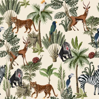 Papier peint à motif  Animaux exotiques dans la jungle tropicale