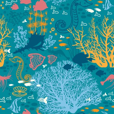 Papier peint à motif  Animaux plantes et eau de mer pour les enfants