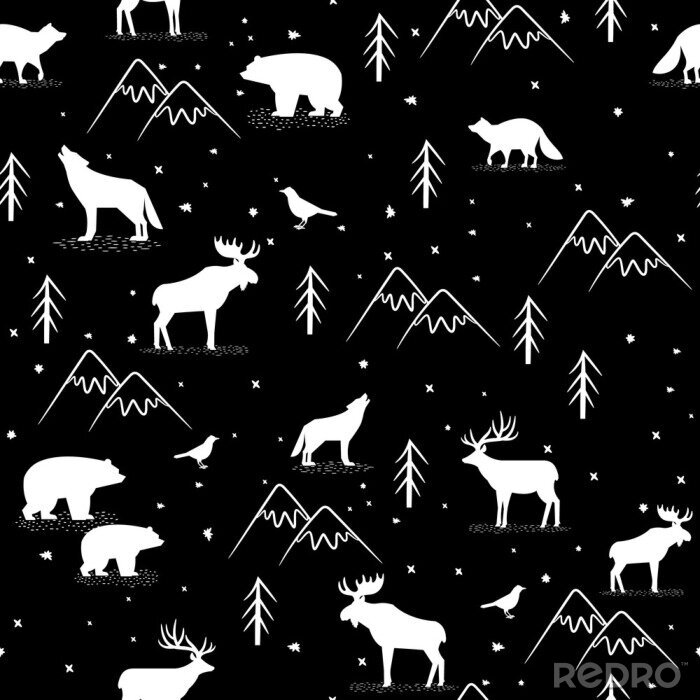 Papier peint à motif  Animaux sauvages de la forêt avec des loups