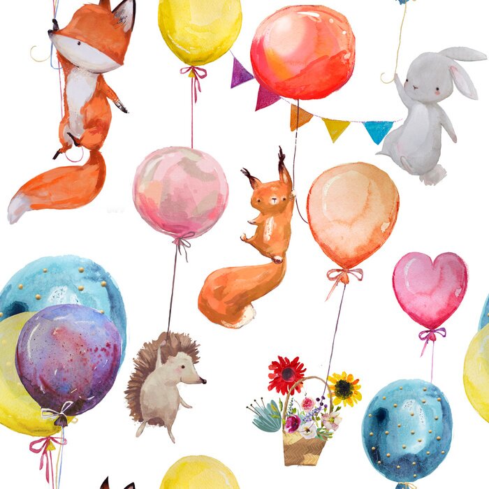 Papier peint à motif  Animaux transportés par des ballons