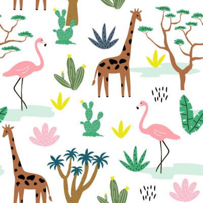 Papier peint à motif  Animaux tropicaux parmi les plantes exotiques