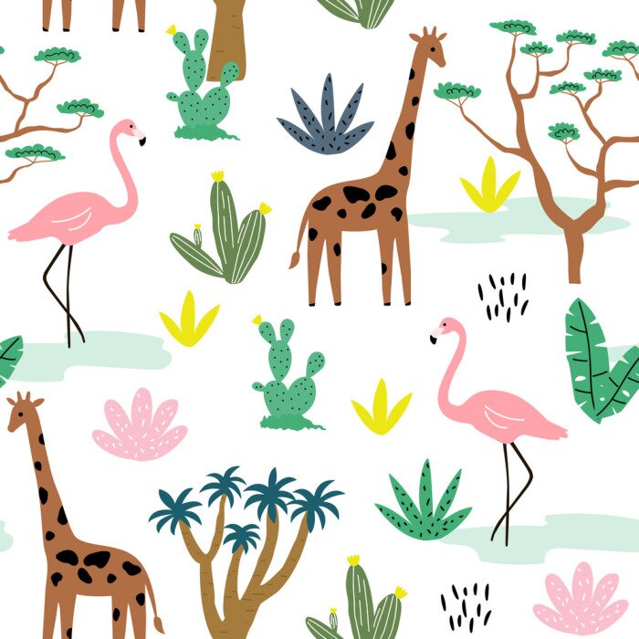 Papier peint à motif  Animaux tropicaux parmi les plantes exotiques