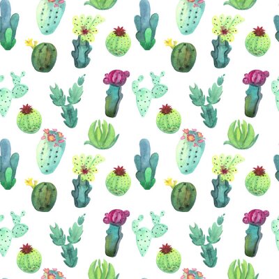 Papier peint à motif  Aquarelle cactus seamless pattern. Cactus succulents colorés