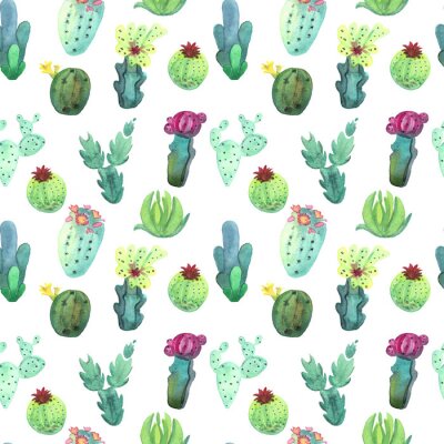 Papier peint à motif  Aquarelle cactus seamless pattern. Cactus succulents colorés