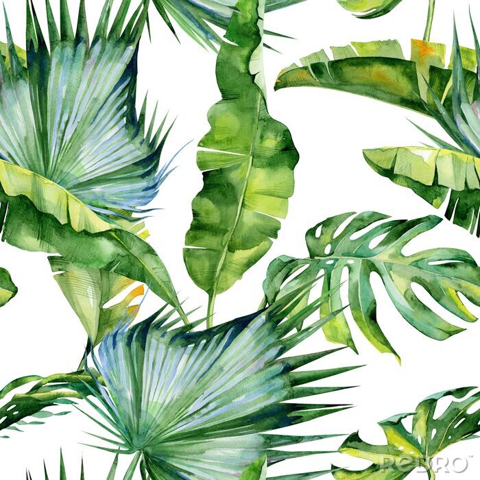 Papier peint à motif  Aquarelle de feuilles tropicales
