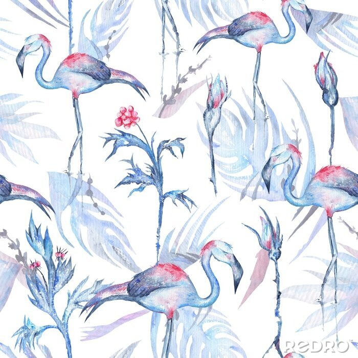 Papier peint à motif  Aquarelle Flamingo Pattern